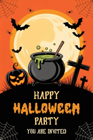 Modèle d'invitation pour une fête d'Halloween effrayante avec un design de chaudron