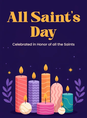 Plantilla de diseño de vela colorida para tarjeta de saludo del Día de Todos los Santos