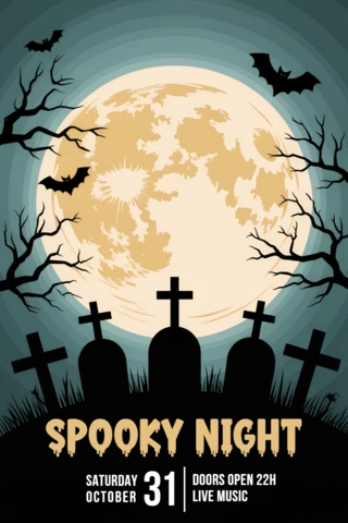 Spooky Night Halloween Event Flyer Template with Moon and Graveyard Design