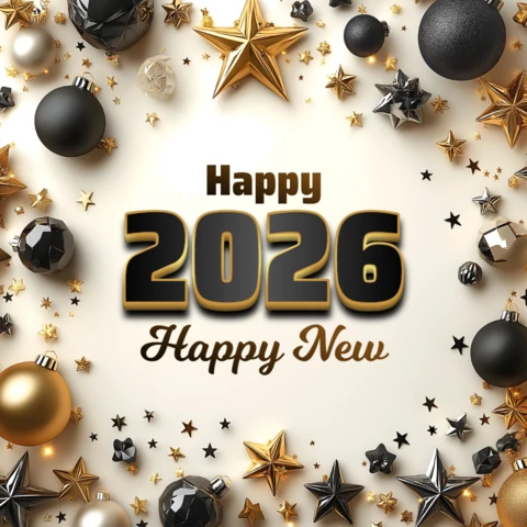 Szczęśliwego nowego roku 2026 szablon projektu złotych ozdób