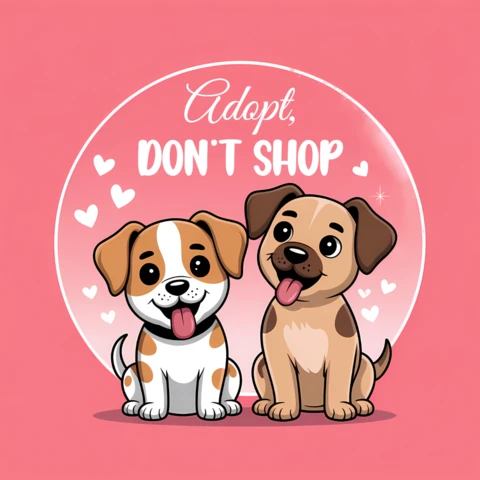 Plantéate adoptar, no comprar, plantilla de ilustración de perro lindo para tarjetas de felicitación.