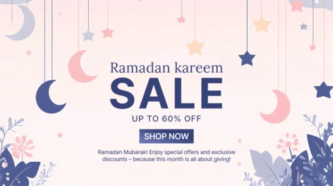 Modelo de design de venda de kareem do Ramadã com elementos florais e celestiais