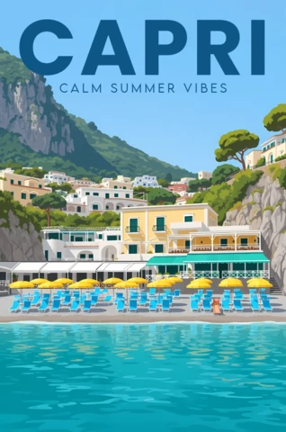 Template de design com vibrações de verão de Capri para pôsteres de viagem