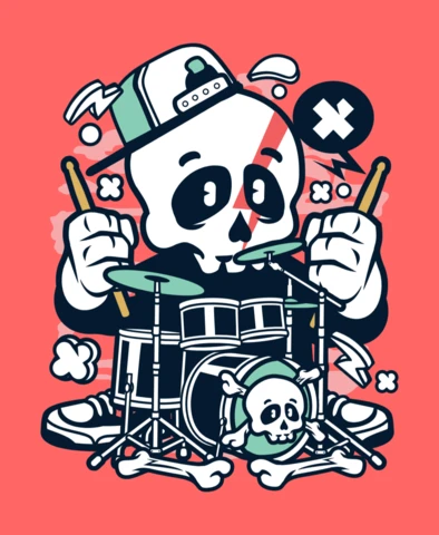 Skull Drummer Cartoon Character Poster Design Template
