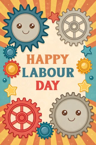 Modello di design giocoso per la festa del lavoro con ingranaggi e stelle