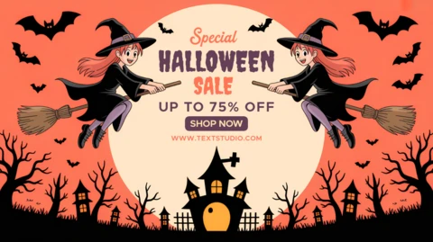 Modello di design per la vendita di Halloween con streghe e casa infestata per volantini promozionali