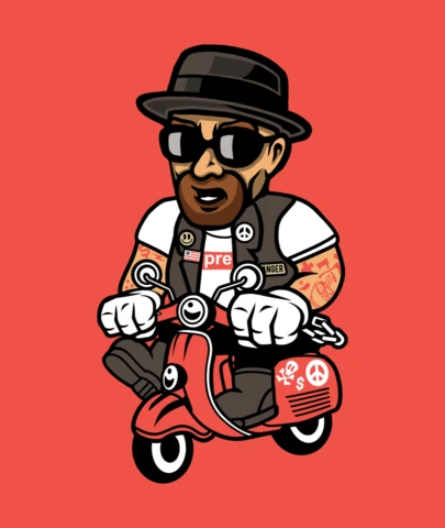 ブレイキング-バッドハイゼンベルクのスクーターの漫画のキャラクターTシャツデザインテンプレート