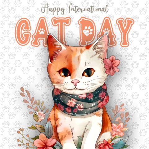 International Cat Day Watercolor Kitten Instagram Post Design