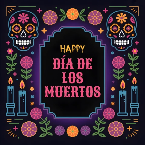 Colorful Día De Los Muertos Design Template for Celebration Invitations