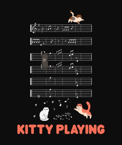 Design di maglietta con gattini che suonano la musica