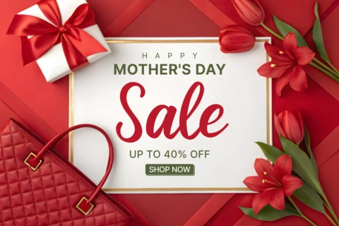 Elegant Mother's Day Sale Template Design with Floral Accents and Bold Typography