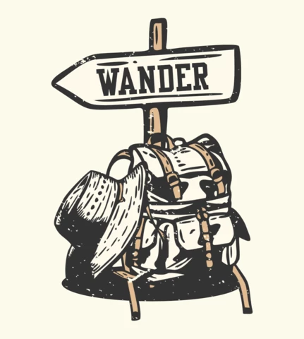 Hiking Backpack Cap And Street Sign Board T-shirt Design Template