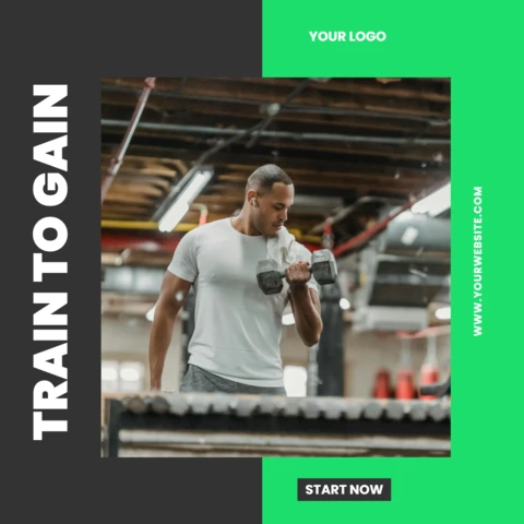 Grey And Green Fitness Center Social Media Post Design Template