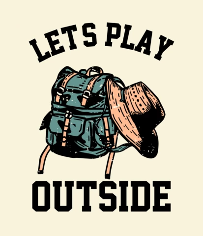 Juguemos afuera con un bolso y una plantilla de diseño de camiseta vintage con sombrero