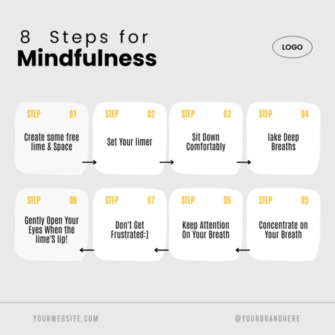 Ocho pasos para mindfulness plantilla de diseño de post de instagram