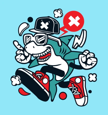 Shark Cartoon Character T-shirt Design Template