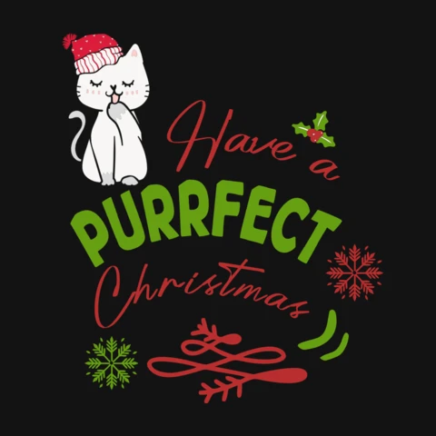 Cute Cat Purrfect Christmas T-Shirt Design Template