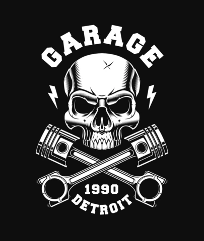 Modèle de t-shirt avec tête de mort et pistons croisés