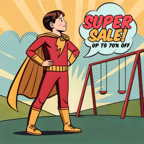 Pop-Art-Superhelden-Verkaufsgestaltungsvorlage für Werbeflyer