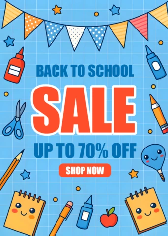 Back to School Sale Promotional Template with Colorful Stationery Design for Flyers