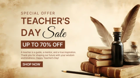 Vintage Teacher's Day Sale Template Design with Elegant Calligraphy