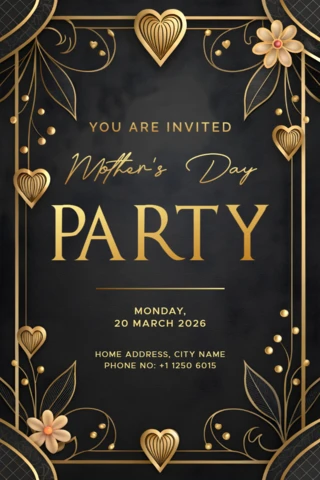 Elegant Gold Floral Mother's Day Party Invitation Template Design