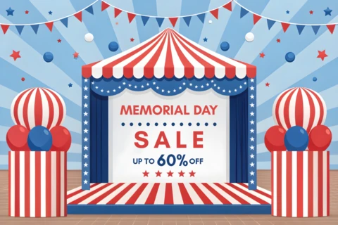 Festive Memorial Day Sale Design Template with Stripes and Stars