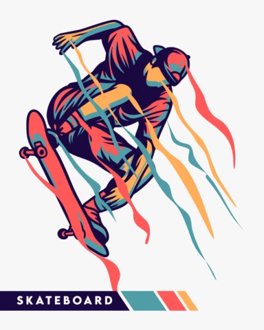 Skateboarder bunte Illustration mit Bewegungseffekt Plakatentwurf