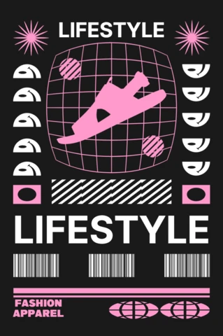 Plantilla de diseño de ropa de estilo de vida moderno con gráficos audaces para comercialización de moda.