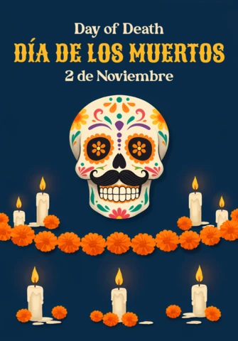 Colorful Día De Los Muertos Skull Design Template for Festive Poster