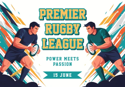 Rugby League Design Template for Event Posters with Dynamic Illustrations