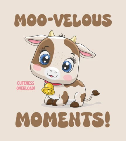 Moo-Velous Cute Cow Cartoon Design For Baby Apparel Template
