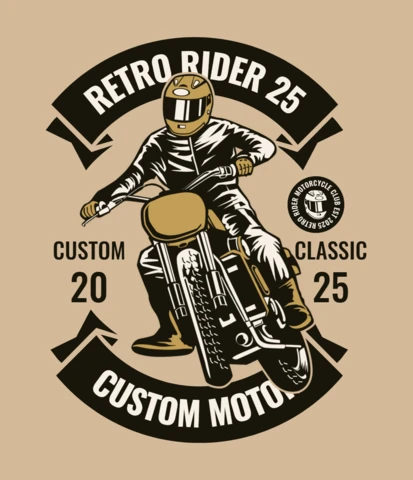 Retro Motorcycle Rider T-shirt Design Template