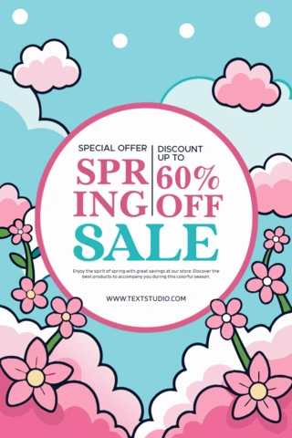 Colorful Spring Sale Design Template with Floral Graphics