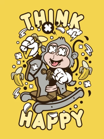 Positive Think Happy Cartoon Monkey T-shirt Design Template