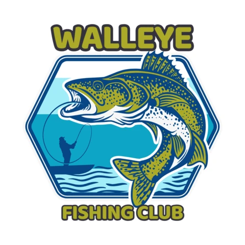 Walleye Fishing Club Vintage T-shirt Design Template