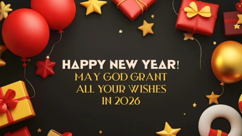 Feliz año nuevo desea 2026 regalo tema plantilla de diseño