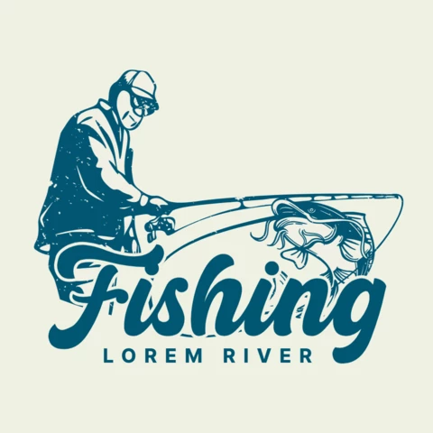 Fishing River With Fisherman T-shirt Design Template