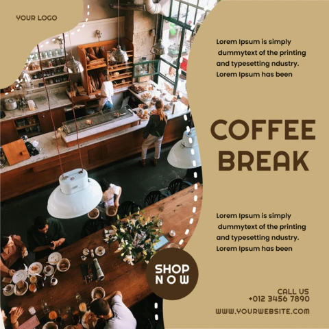 Plantilla de diseño para publicación en redes sociales para promoción de pausas para el café