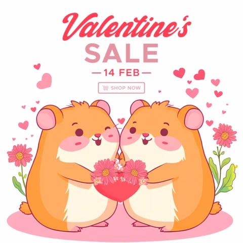 Valentine's Day Cuddly Sale Design Template with Cute Hamsters