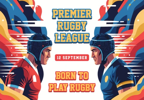 Dynamisch rugby league posterontwerp sjabloon met gedurfde atletische illustraties