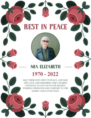 Diseño de plantilla de memorial floral para tarjetas de tributo con rosas y foto personalizada.