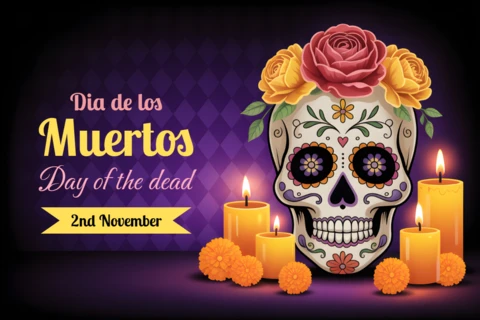 Dia De Los Muertos Skull Design Template for Posters and Invitations