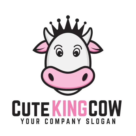 Cute Cow King Logo Design Template