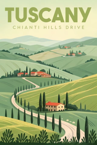 Vintage Tuscany Landscape Design Template for Travel Posters