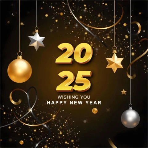 2025 modèle de carte de vœux dorée "happy new year" (bonne année)