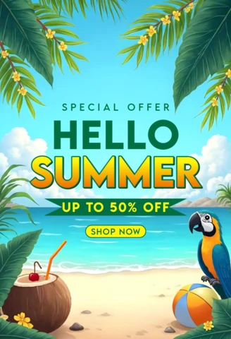 Vibrant Summer Sale Design Template with Tropical Elements