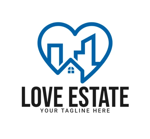 Blue love real estate real estate construction logo design template