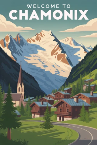 Chamonix Mountain Landscape Poster Design Template