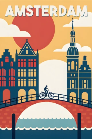 Amsterdam Vintage Style Design Template for Travel Posters